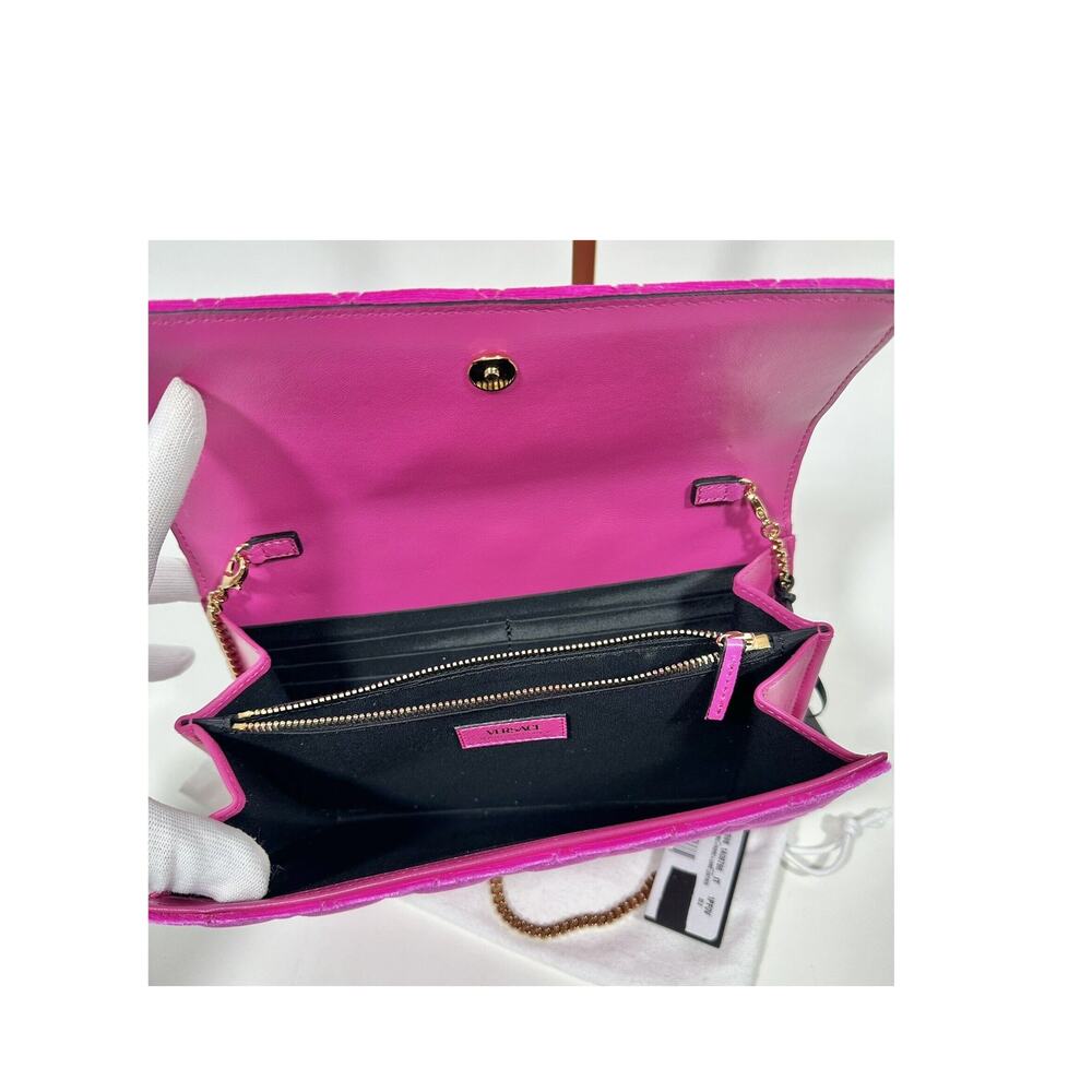 Versace La Medusa Velvet Quilted Leather Wallet On Chain Clutch Fuchsia NWT - Picture 6 of 12